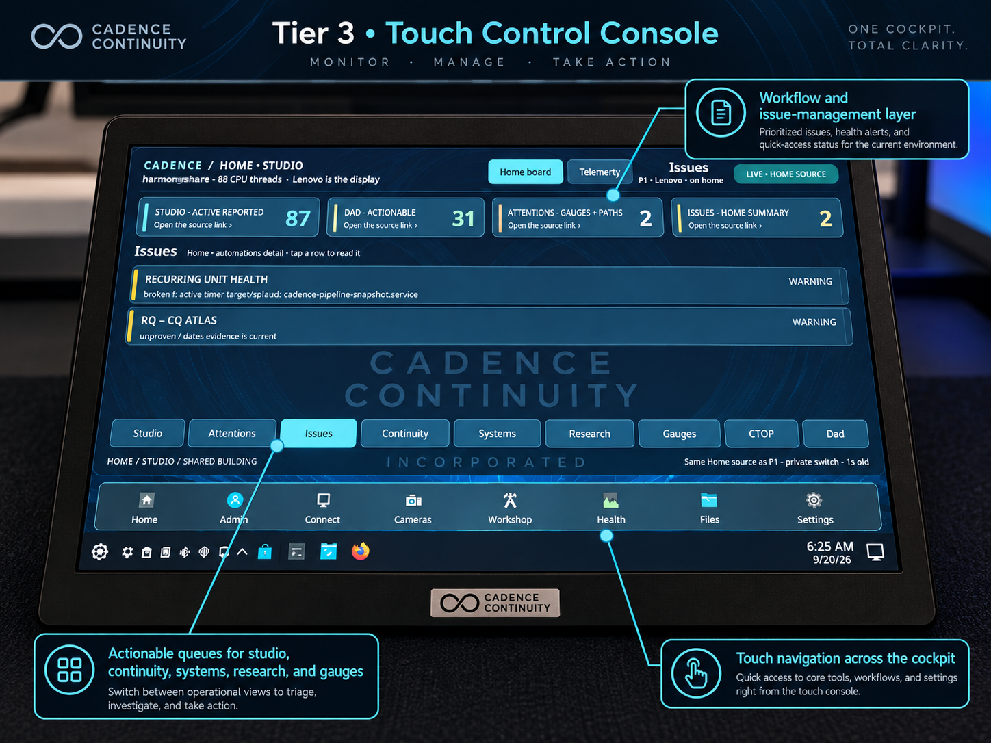 Cadence Continuity lower command and attention plane